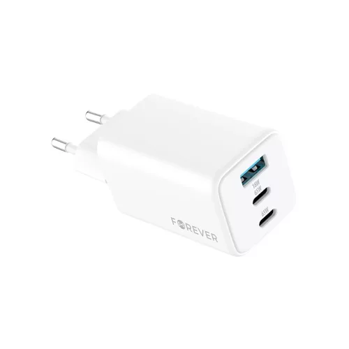 Forever TC-08-65ACC GaN PD QC töltő 2x USB-C 1x USB 65W fehér
