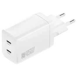 Fali töltő 4smarts PDPlug Dual 45W GaN 2xUSB-C fehér