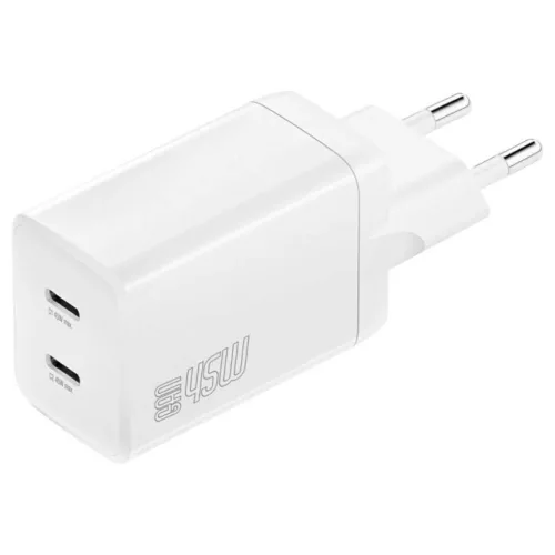 Fali töltő 4smarts PDPlug Dual 45W GaN 2xUSB-C fehér