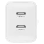 Fali töltő 4smarts PDPlug Dual 45W GaN 2xUSB-C fehér