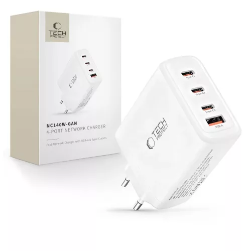 TECH-PROTECT NC140W-GAN 4-PORT HÁLÓZATI TÖLTŐ PD 140W / QC3.0 fehér