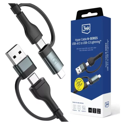 3MK Hyper Cable N-SERIES USB-A/USB-C to USB-C/Lightning kábel 1.2m 9V/2A 60W