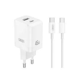   XO CE36 Fehér Hálózati Töltő szett PD45W 1*USB-A / 1*USB-C + USB-C kábellel