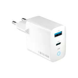   Forever TC-06-20AC PD QC töltő, 1× USB-C, 1× USB, 20W, fehér