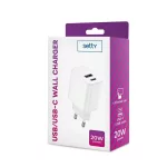 Setty töltő 1x USB + USB-C 3A 20W fehér