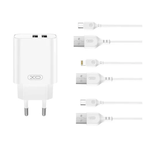 XO CE34 Hálózati töltő szett 2*USB-A 2,4A + Lightning kábellel
