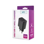 Setty töltő 1x USB + USB-C 3A 20W fekete