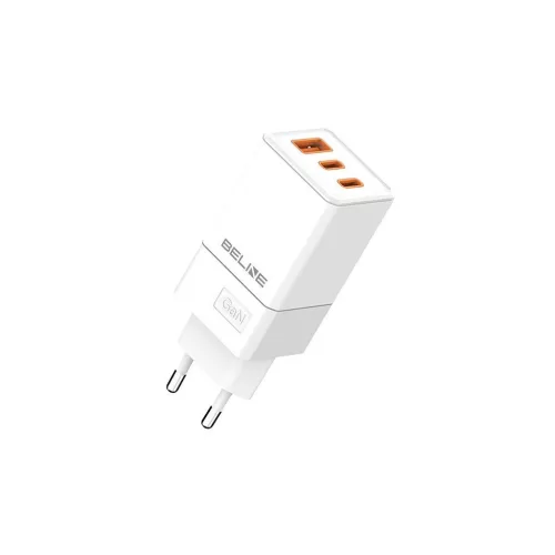 Beline töltő 2x USB-C + 1x USB, 65W (csak fej), PD 3.0 + QC 3.0 BLN3CW65 GaN, fehér