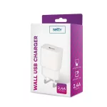 Setty töltő 1x USB 2,4A fehér