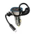 BWOO CC96C 30W PD autós töltő 1x USB-C csatlakozó, 1x USB csatlakozó, USB-C kábellel, szürke