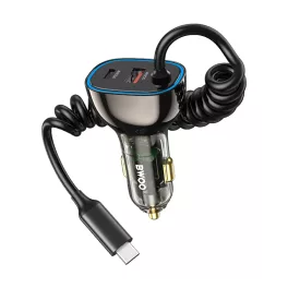   BWOO CC96C 30W PD autós töltő 1x USB-C csatlakozó, 1x USB csatlakozó, USB-C kábellel, szürke