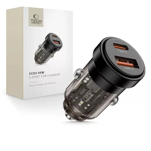 TECH-PROTECT CC03 2-PORT autós töltő PD 45W / QC3.0 fekete