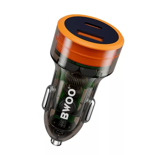 BWOO PD 38W autós töltő, 1x USB-C–USB-A port, átlátszó