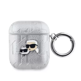   Karl Lagerfeld PU Embossed Karl and Choupette Heads tok AirPods 1/2 készülékhez ezüst
