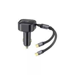   Usams C41 autós töltő (30W, PD gyorstöltő, LED jelzés + csévélhető lapos Type-C kábel) FEKETE (CC220CC01)