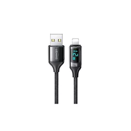   USAMS fonott kábel U78 Lightning 1.2m LED 2.4A gyors töltés fekete SJ543USB01 (US-SJ543)