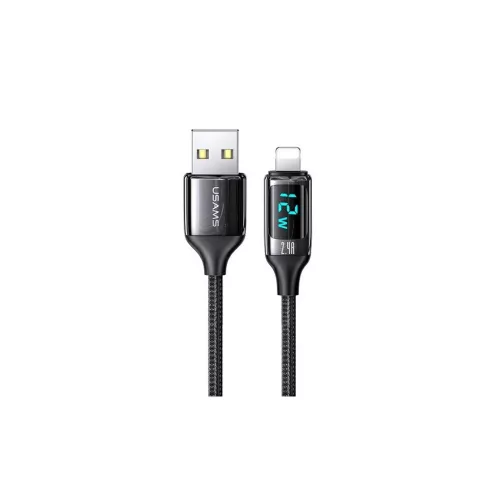 USAMS fonott kábel U78 Lightning 1.2m LED 2.4A gyors töltés fekete SJ543USB01 (US-SJ543)