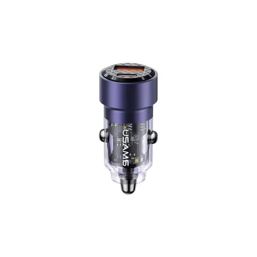 Usams C39 autós töltő USB+Type-C aljzat (60W, PD gyorstöltő 3.0) LILA (CC208CC02)