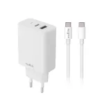 Maxlife MXTC-10-30AC PD QC 30W töltő 1x USB-C, 1x USB + USB-C–USB-C 60W kábel, fehér