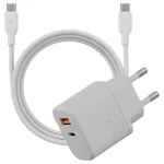 Fali töltő Bazic Goport Velox készlet 1xUSB-C 1xUSB-A GaN 35W kábellel fehér