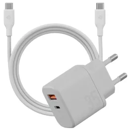   Fali töltő Bazic Goport Velox készlet 1xUSB-C 1xUSB-A GaN 35W kábellel fehér