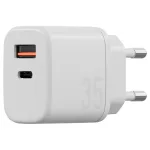 Fali töltő Bazic Goport Velox készlet 1xUSB-C 1xUSB-A GaN 35W kábellel fehér