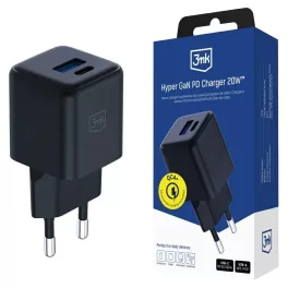   3MK Hyper GaN Charger fal töltő 20W 1xUSB-A 1xUSB-C PD QC4+ fekete