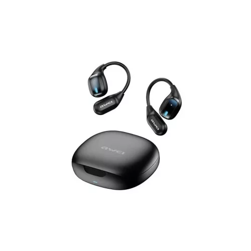 Awei TZ12 bluetooth fülhallgató SZTEREO (v5.4, TWS, fülre akasztható, mikrofon + töltőtok) FEKETE (TZ12_B)