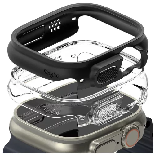 RINGKE SLIM 2-PACK Apple Watch Ultra 1/2/3 (49 MM) készülékhez tok – átlátszó & matt fekete
