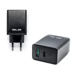 Beline töltő 1xUSB és 1xUSB-C 5A 18W fekete (csak fej)