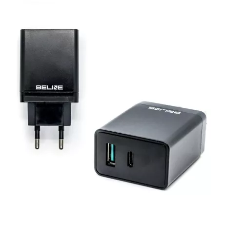 Beline töltő 1xUSB és 1xUSB-C 5A 18W fekete (csak fej)