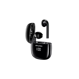   Awei bluetooth fülhallgató SZTEREO (v5.0, TWS, aktív zajszűrő, vízálló, LED kijelző + töltőtok) FEKETE (T28P)