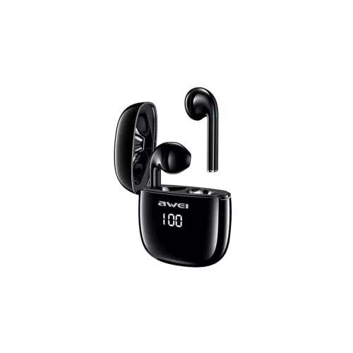 Awei bluetooth fülhallgató SZTEREO (v5.0, TWS, aktív zajszűrő, vízálló, LED kijelző + töltőtok) FEKETE (T28P)