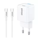 BWOO GaN PD 30W fali töltő 1× USB-C porttal, 60W USB-C 2A kábellel, fehér