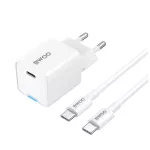 BWOO GaN PD 30W fali töltő 1× USB-C porttal, 60W USB-C 2A kábellel, fehér