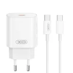 XO CE25 Fehér Hálózati Töltő szett PD25W 1*USB-C  + USB-C/USB-C kábellel