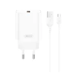 XO CE33 Fehér Hálózati Töltő szett QC 18W 1*USB-A + USB-C kábellel	