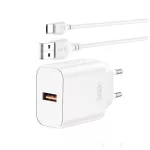 XO CE33 Fehér Hálózati Töltő szett QC 18W 1*USB-A + USB-C kábellel	