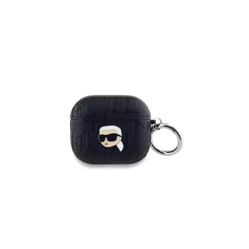 CG MOBILE KARL LAGERFELD PU EMBOSSED KARL HEAD szilikon tok (ütésállóság, karabíner) FEKETE Apple AirPods 3 (KLA3PGKIPK)