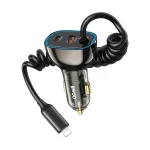 BWOO CC96L 30W PD autós töltő 1x USB-C port, 1x USB port Lightning-kábellel, szürke