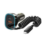BWOO CC96L 30W PD autós töltő 1x USB-C port, 1x USB port Lightning-kábellel, szürke