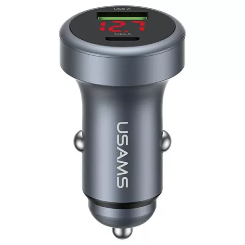 USAMS CC327 alumínium autós töltő 45W USB-A USB-C tarnish