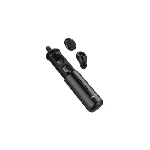 Awei T55 bluetooth fülhallgató SZTEREO (v5.0, TWS, mikrofon, vízálló, zajszűrő, extra mini + töltőtok) FEKETE (T55_B)