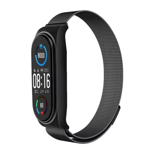 XIAOMI Mi Band 5/6 készülékhez fém szíj, fekete (01)