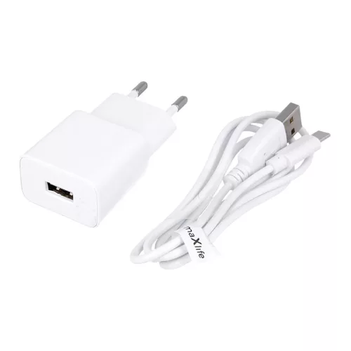 Maxlife MXTC-01 1 portos USB 2,1A töltő + USB-C kábel fehér