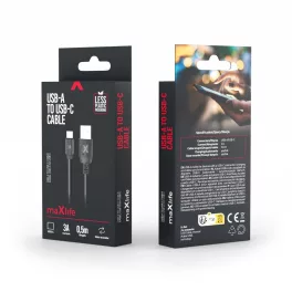 Maxlife USB–USB-C kábel 0,5 m 3A fekete