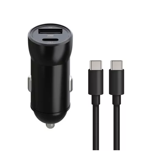 Maxlife MXCC-04 PD QC autós töltő 1× USB-C, 1× USB, 20W fekete + USB-C–USB-C kábel 60W