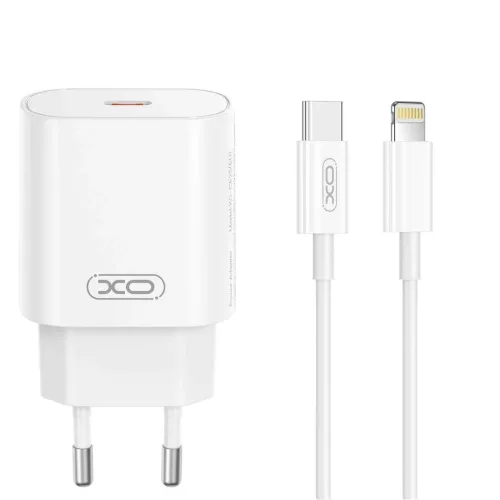 XO fali töltő CE25 PD 25W 1x USB-C + USB-C–Lightning kábel fehér