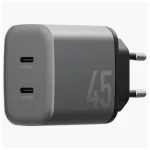 Fali töltő Energea Ampcharge GaN45 2xUSB-C PD/PPS/QC3.0 45W szürke