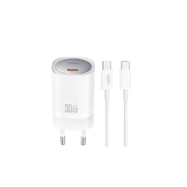   XO CE20 fali töltő PD 30W 1× USB-C + USB-C–USB-C kábel, fehér